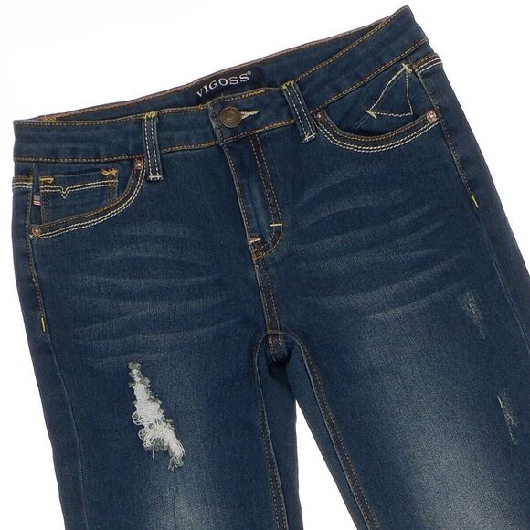 Vigoss Straight Leg Jeans Girls Size 14 Distressed Blue Stretch Measures 28 x 25 - Picture 2 of 9